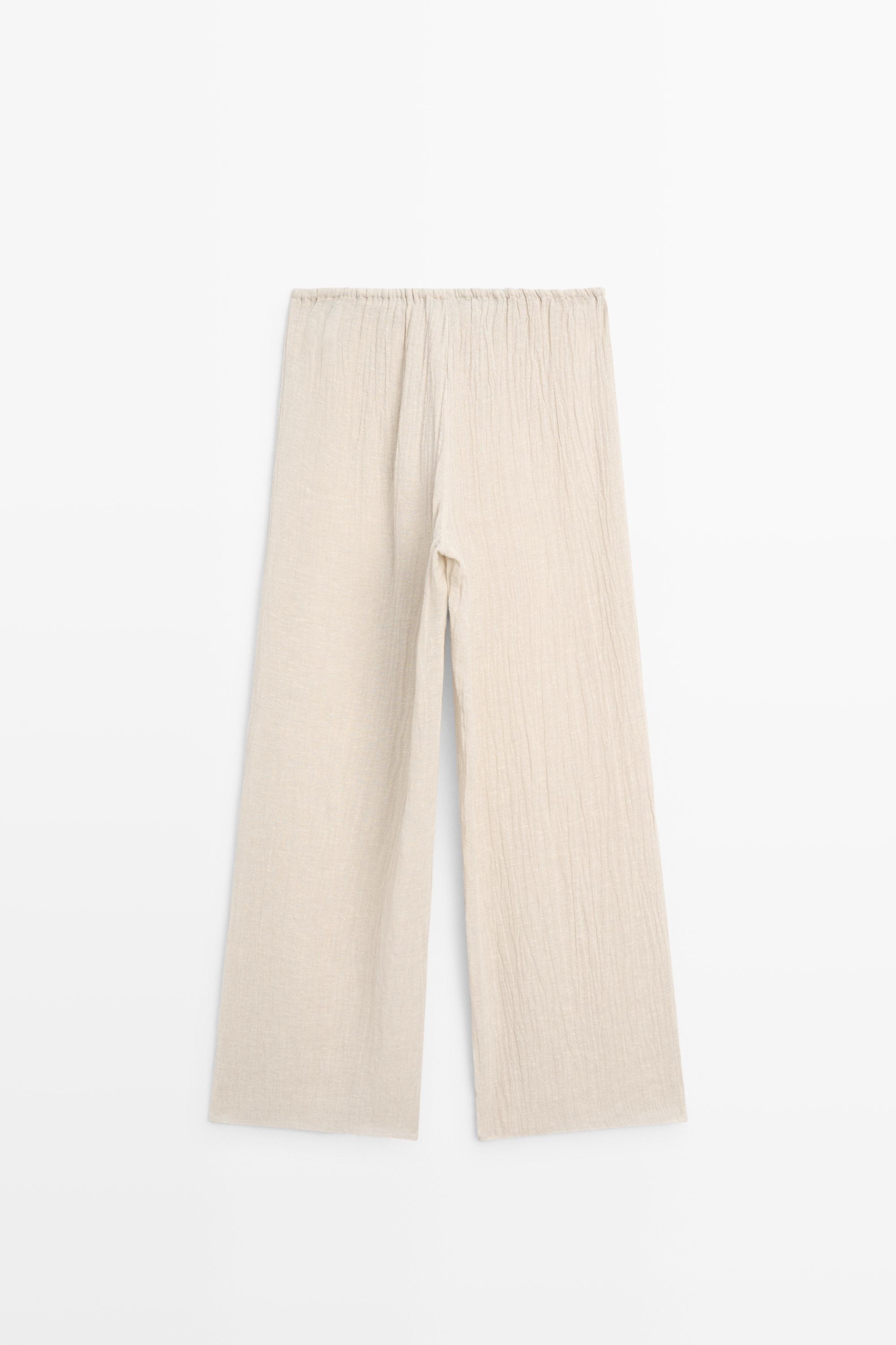 Total look flowing waffle-knit linen blend trousers